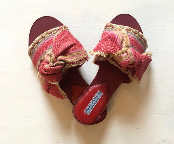 Moroccan carpet stripe with Bow Pink and Grey Sandals/Sliders