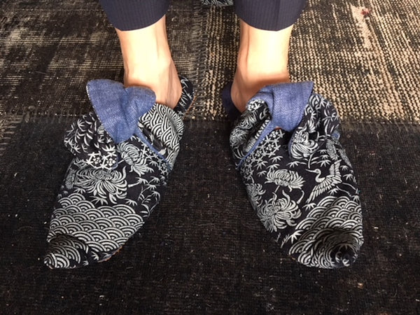 Japanese styled denim slippers